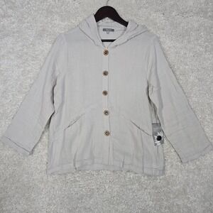 Habitat Womens Gauzy Hooded Jacket Top Size XS Button Front Pockets‎ Lagenlook